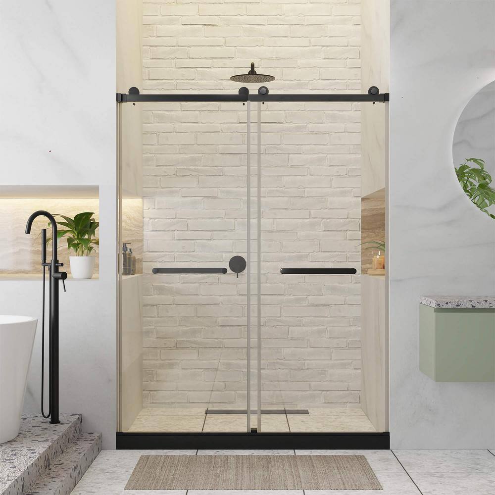 60 in. W x 80 in. H Double Sliding Frameless Shower Door in Black Finish with Tempered Clear Glass price history on PriceWatchPro