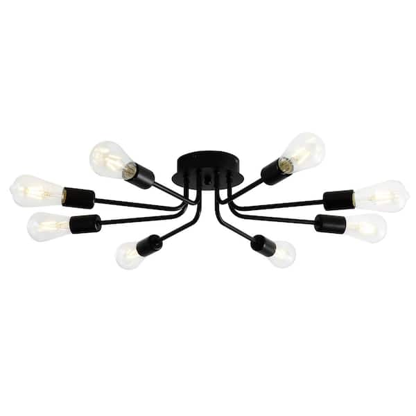 aiwen Modern 36 in. 8-Light Brushed Black Sputnik Linear Semi-Flush Mount Ceiling Light Fixture
