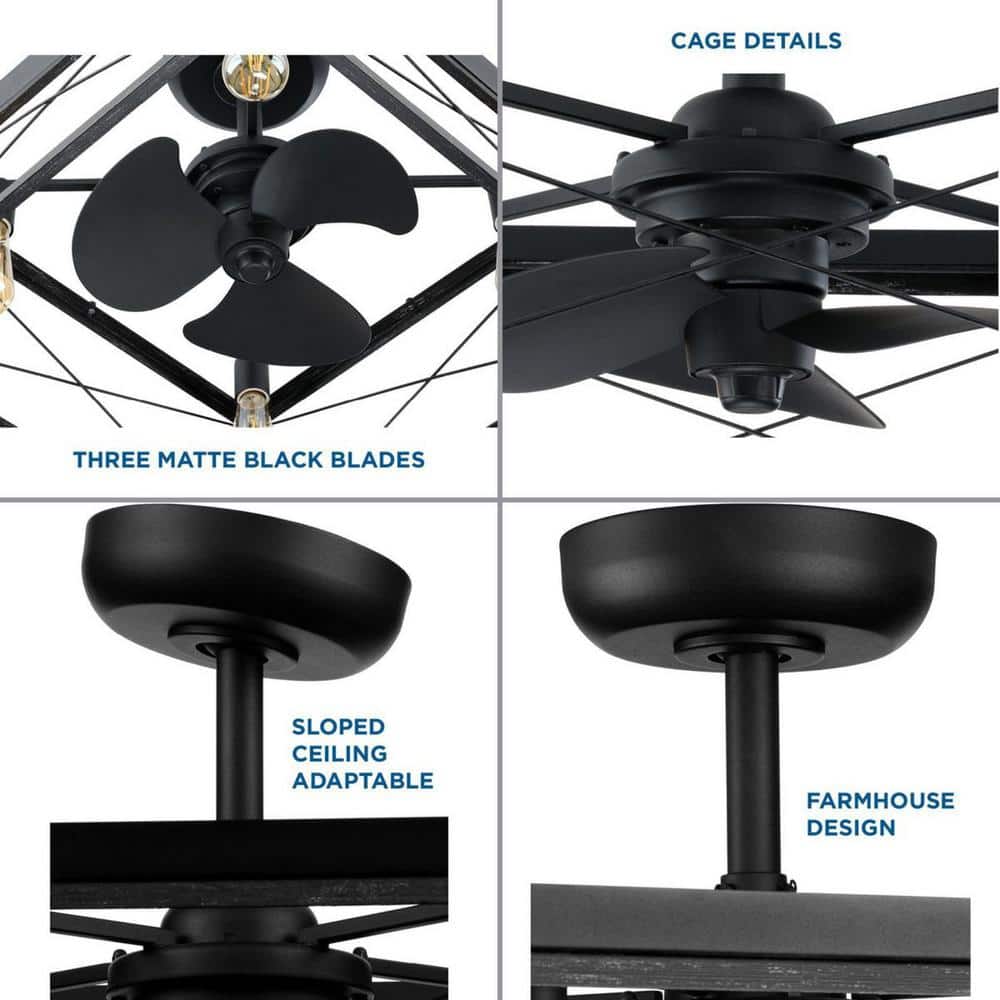 Matte Black 22'' Ceiling Fan with Chandelier Light Kit