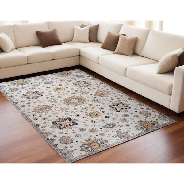 5 ft. x 8 ft. Gray and Gold Floral Area Rug