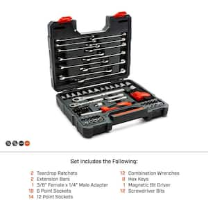 1/4 in. and 3/8 in. Drive 6 and 12-Point Standard SAE/Metric Mechanics Tool Set with Case (70-Piece)