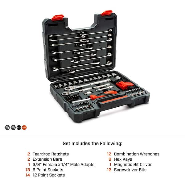 1/4 in. and 3/8 in. Drive 6 and 12-Point Standard SAE/Metric Mechanics Tool Set with Case (70-Piece)