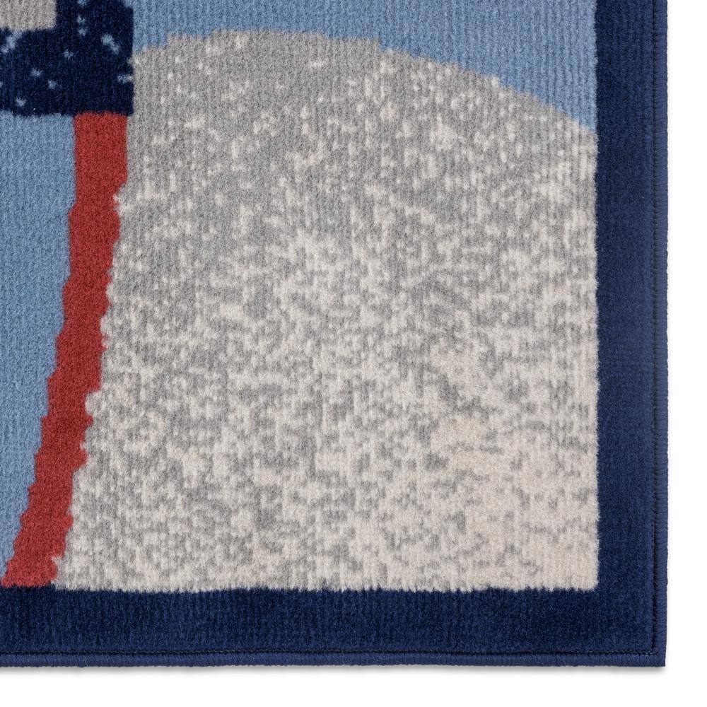 Navy and Red Synthetic Stain-Resistant Area Rug, 5'3"x7'5"