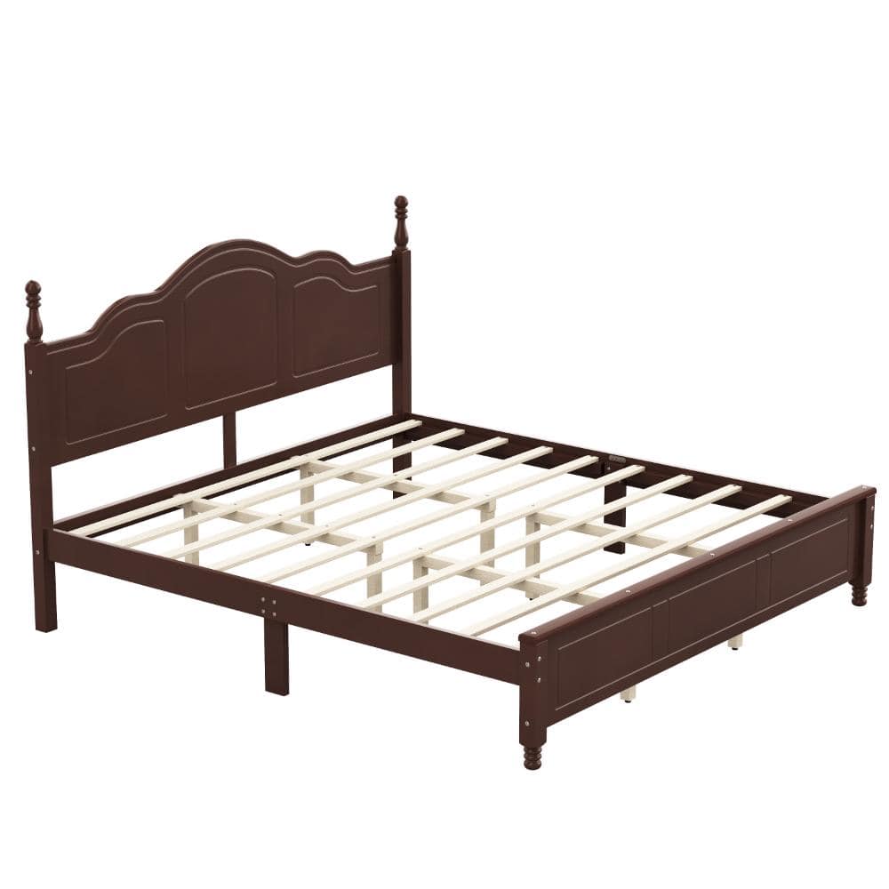 Dark Walnut Wood Frame King Size Platform Bed with Headboard price history on PriceWatchPro