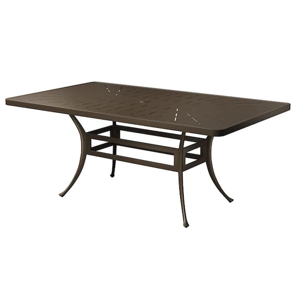 72 in. W x 42 in. D Brown Cast Aluminum Outdoor Patio Rectangular Dining Table with Retro Table Top and Umbrella Hole