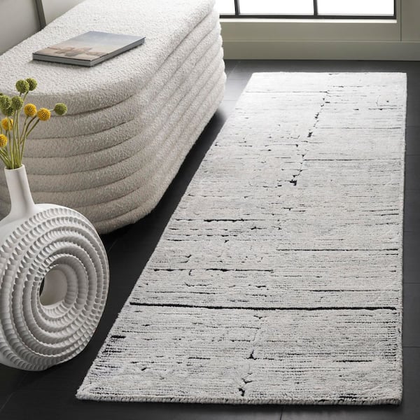 Kenya 2 ft. x 9 ft. Ivory/Black Distressed Abstract Runner Rug