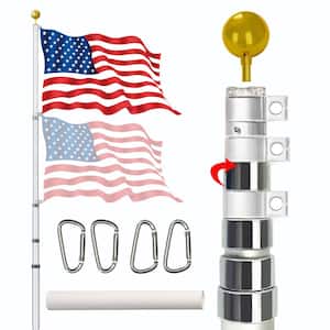 25 ft. Solemn Outdoor Silver Decoration Telescoping Flagpole Kit Heavy Duty Flag Poles for Outside