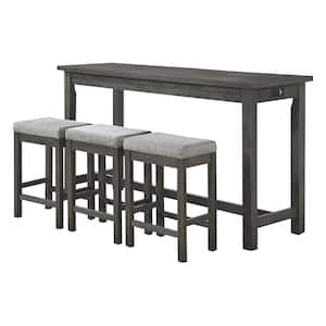 Brim 4-Piece Gray Finish Wood Bar Table Set Seats 3