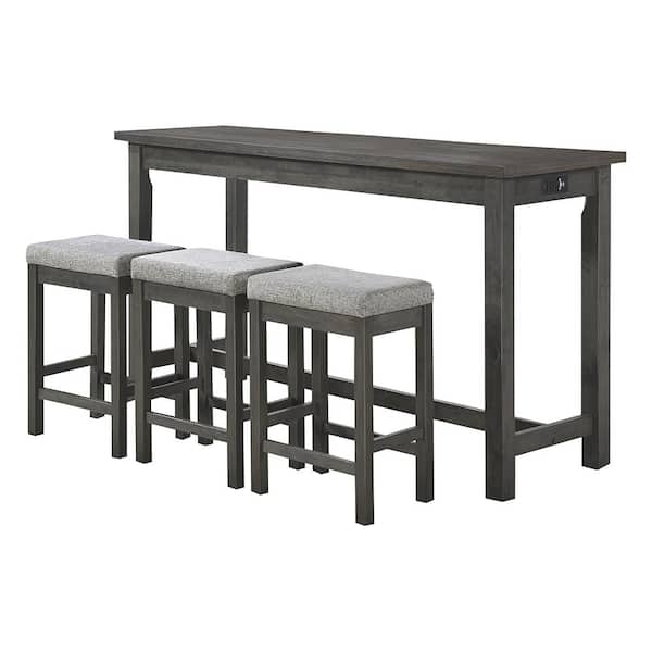 Unbranded Brim 4-Piece Gray Finish Wood Bar Table Set Seats 3