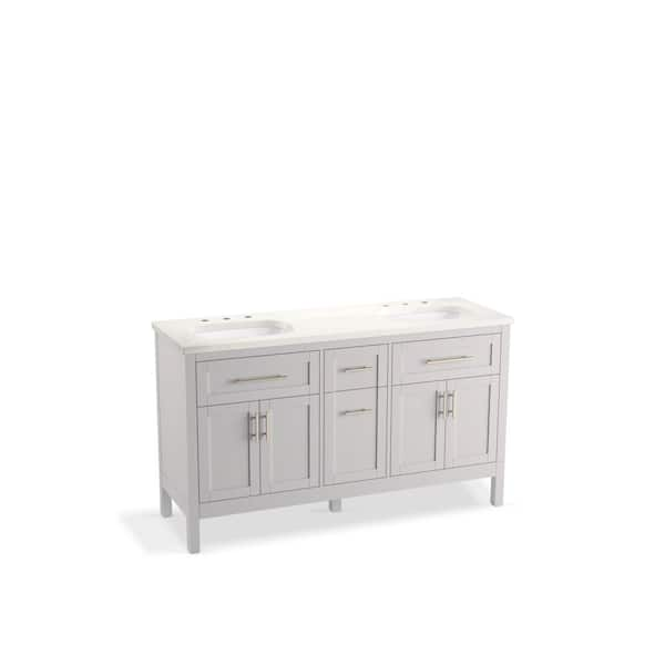 KOHLER Hadron 61 in. W x 20 in. D x 36 in. H Double Sink Freestanding ...