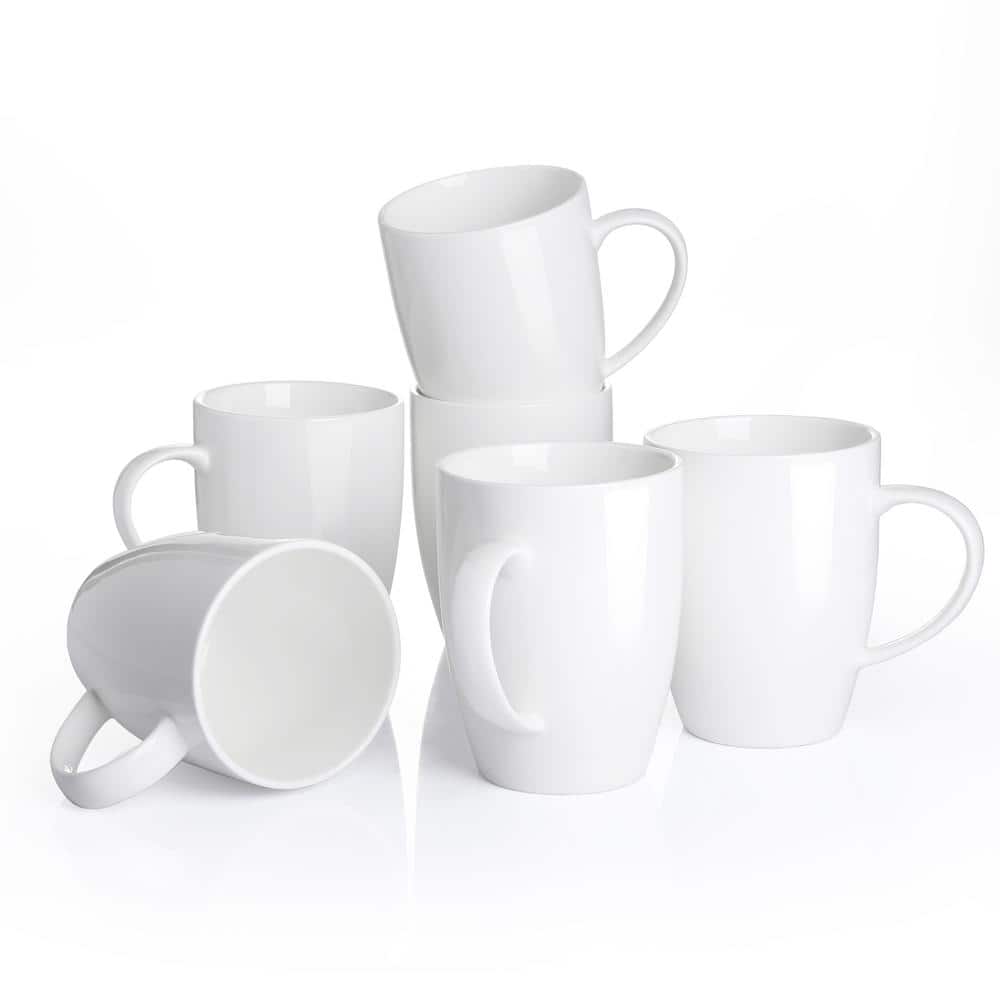 Panbado 12.5 oz. Porcelain White Coffee Mugs Cappuccino Cups(Set of 6 ...