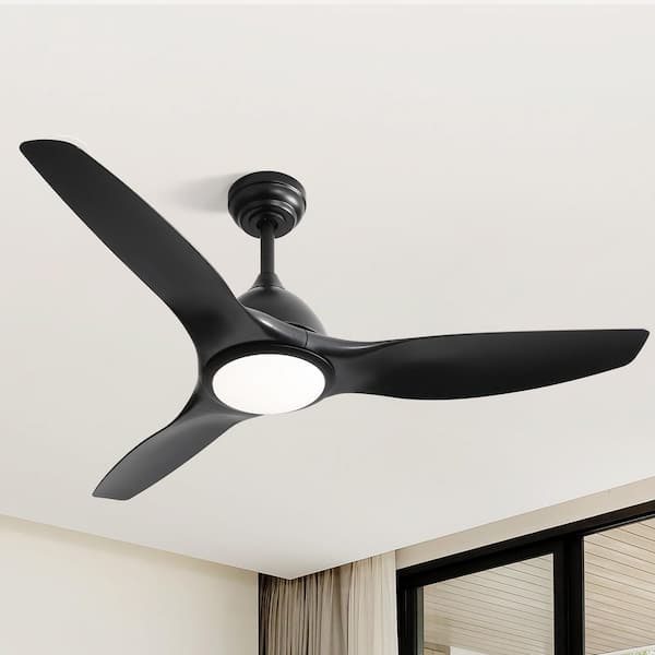 Sofucor 52 in. Indoor Integrated LED Black Ceiling Fan With Light Kit and Remote Control, Reversible Motor