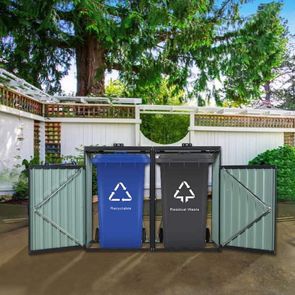2.6 ft. W x 5.3 ft. D Metal Outdoor Bin Shed for Garbage Storage Shed Stores 2 Trash Cans(13.78 sq. ft)
