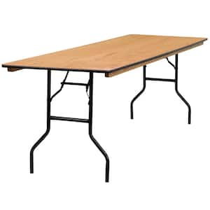 96 in. Natural Wood Tabletop Metal Frame Folding Table