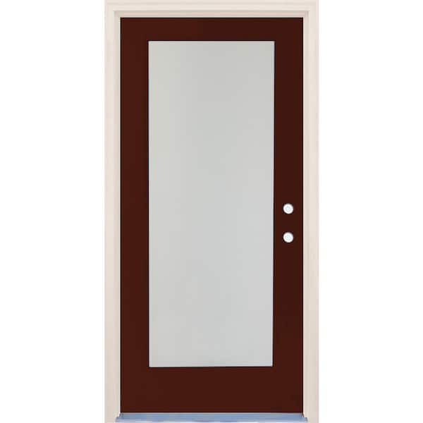 Builders Choice 36 in. x 80 in. Left-Hand/Inswing 1 Lite Satin Etch Glass Chestnut Fiberglass Prehung Front Door w/6-9/16" Frame