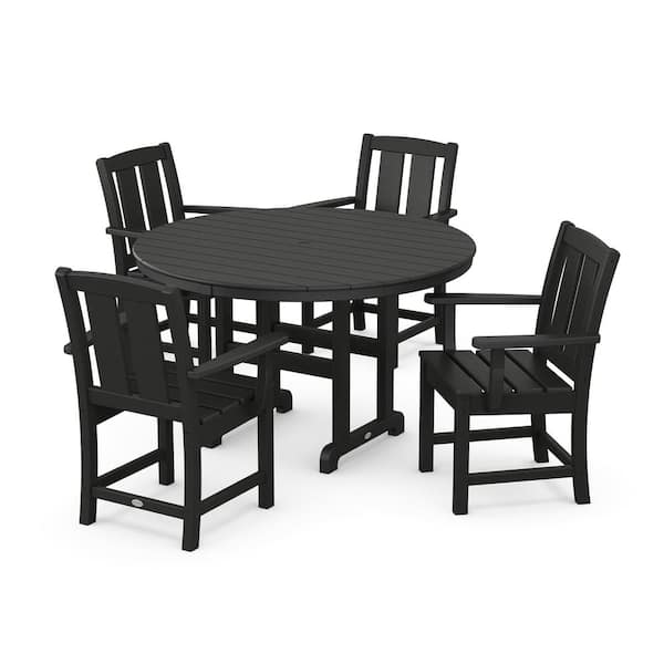 POLYWOOD Mission 5-Piece Farmhouse Plastic Round Outdoor Dining Set in Black