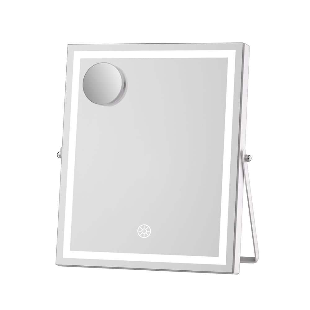 White 9.8 in W x 11.8 in. H Rectangle Framed LED Makeup Mirror with Bluetoo