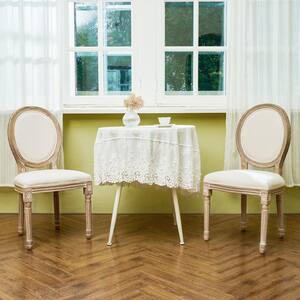 Beige King Louis XVI Upholstery Dining Chair with Round Birch Backs and Solid Rubberwood Legs