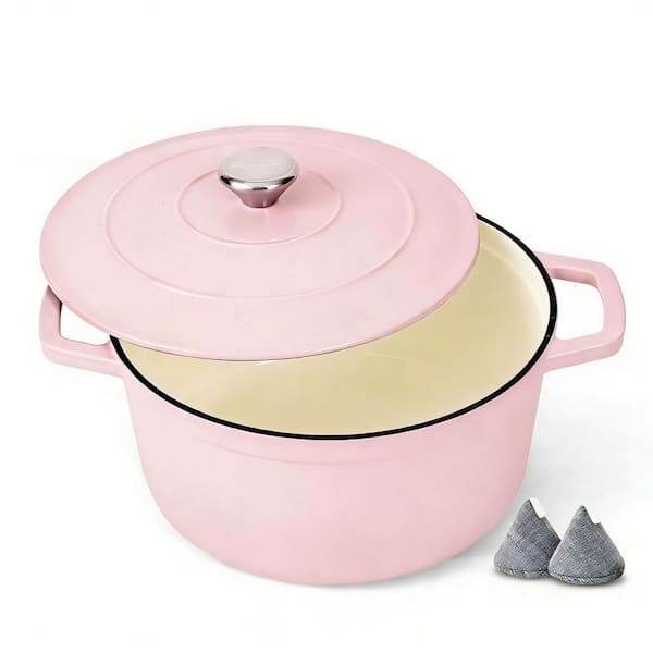 6 qt. Cast Iron Dutch Oven in Pink with Lid, Dual Handles, Oven Safe up to 500° F or on Stovetop, Gifts for Family