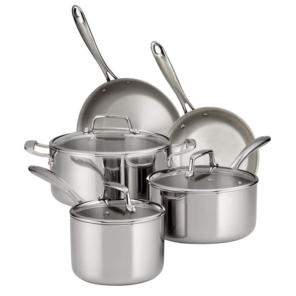 Tramontina Stainless Steel Tri-Ply Clad 10-Piece Cookware Set, Glass Lids,  80116/1011DS
