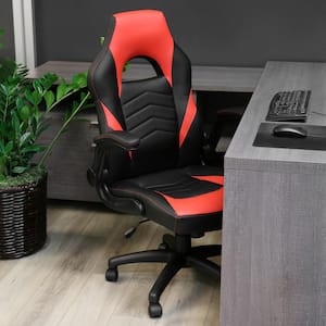 High Back Adjustable Faux Leather Office Chair in Black and Red