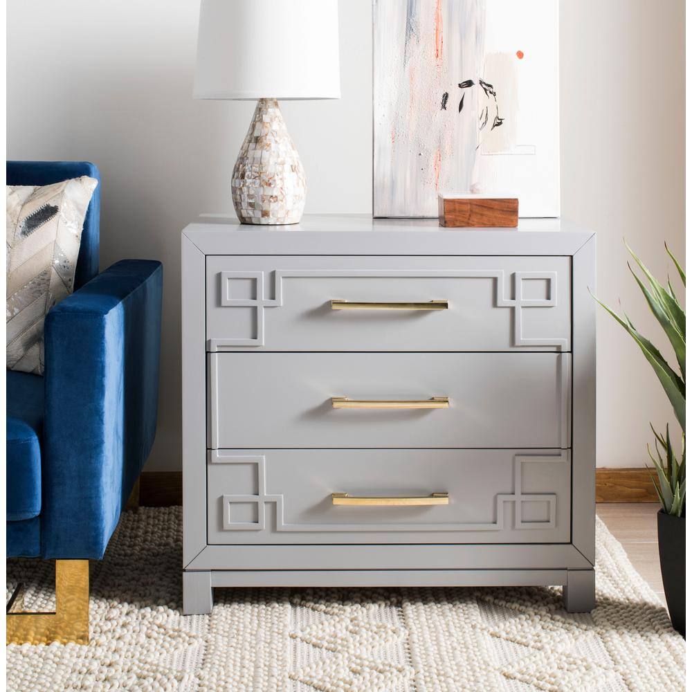 Gray and Gold Modern 3-Drawer Night Table