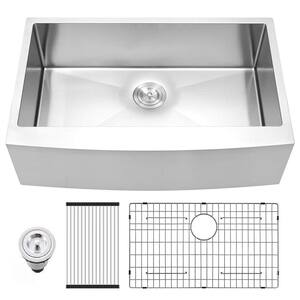 Stainless Steel 33 in. Single Bowl Farmhouse-Apron-Front Kitchen Sink with Dish Drying Roll-up Rack