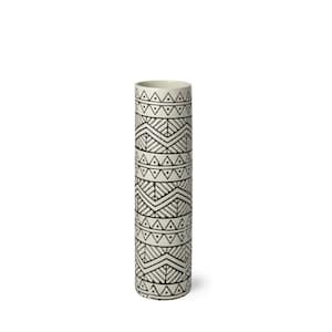 14 in. White Ceramic Cylinder Decorative Vase