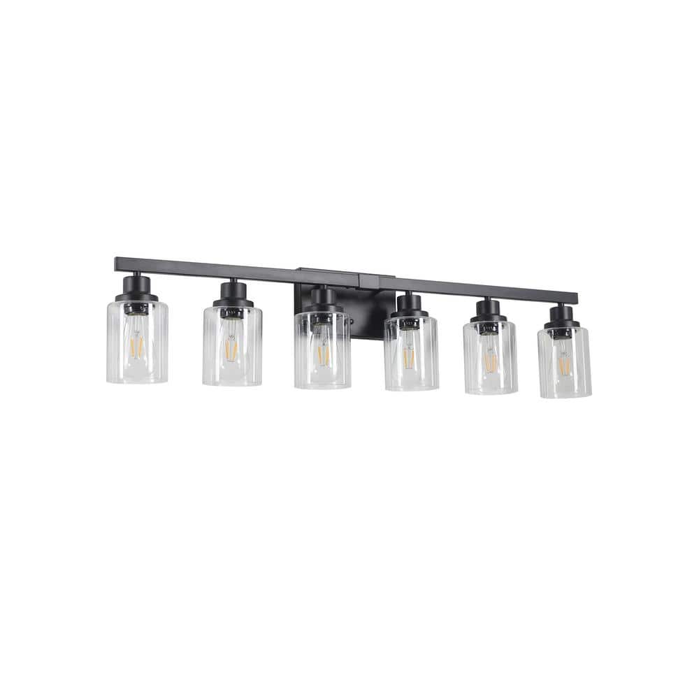36.8 in. 6-Light Black Bathroom Vanity Light Fixture Black Finish with Clear Glass Shades price history on PriceWatchPro