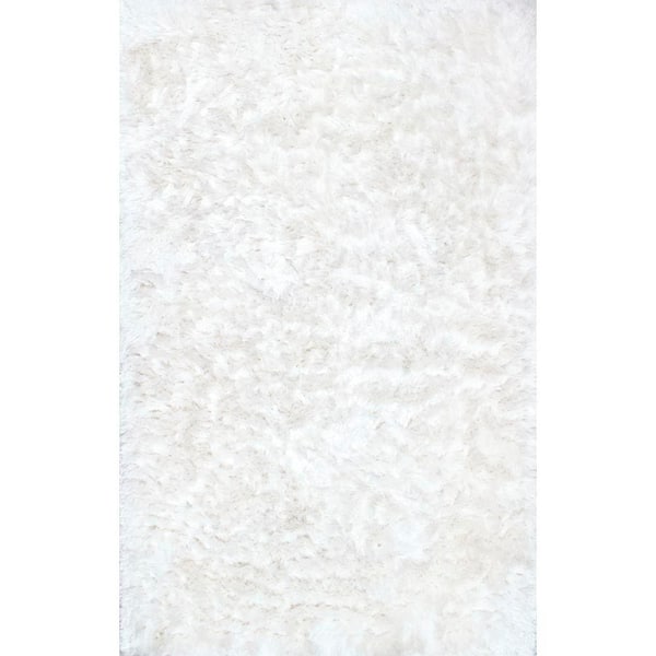 nuLOOM Latonia Silken Shag Pearl White 6 ft. x 6 ft. Indoor Square Area Rug