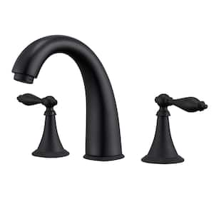 8 in. Widespread Double Handle Low Arc Bathroom Faucet with Drain Kit Included in Matte Black