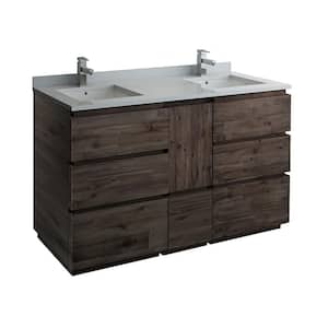 Formosa 60 in. Modern Double Vanity in Warm Gray with Quartz Stone Vanity Top in White with White Basins