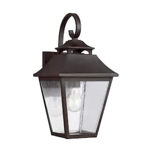 Galena 1-Light Sable Outdoor Wall Mount Lantern Sconce with Clear Seeded Glass