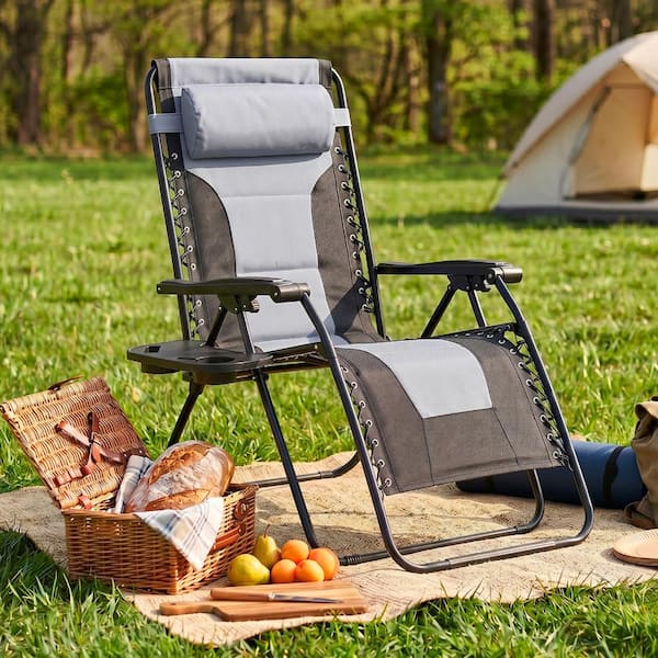 Yangming Black Grey Metal Folding Zero Gravity Chair 400D Oxford