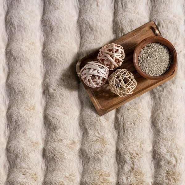 Ivana Checkered Plush Cloud Washable Beige 6 ft. Indoor Area Rug