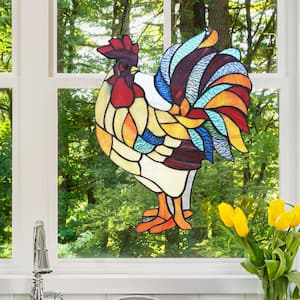 Red Rusty Rooster Stained Glass Window Panel