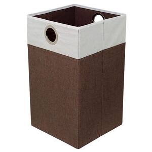 Brown and White Folding Cloth Laundry Hamper with Handles
