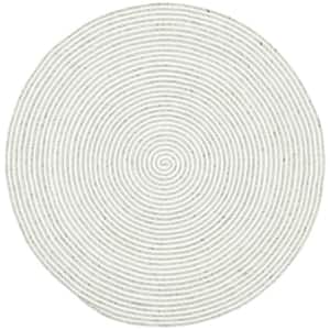 Braided Green Ivory 4 ft. x 4 ft. Abstract Striped Round Area Rug