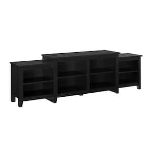 80 in. Solid Black Wood Transitional TV Stand with Open Storage (Max tv size 80 in.)