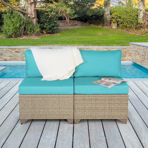 TK CLASSICS Maui Metal Outdoor Sectional with Cyan Cushions