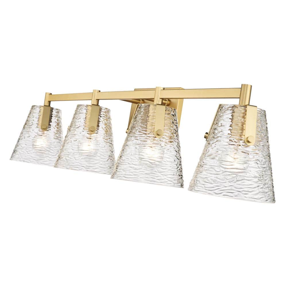Analia Modern Gold 4-Light Vanity with Textured Glass Shades