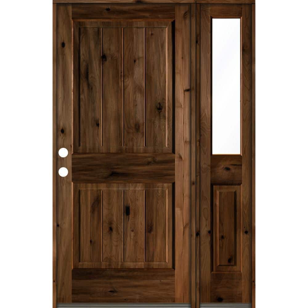 50 in. x 80 in. Knotty Alder Square Top Right-Hand/Inswing Clear Glass Provincial Stain Wood Prehung Front Door w/RHSL price history on PriceWatchPro