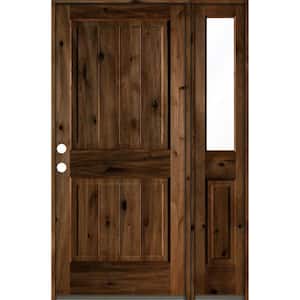 50 in. x 80 in. Knotty Alder Square Top Right-Hand/Inswing Clear Glass Provincial Stain Wood Prehung Front Door w/RHSL