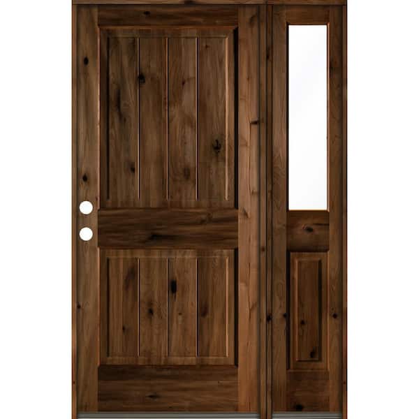 Krosswood Doors 50 in. x 80 in. Knotty Alder Square Top Right-Hand/Inswing Clear Glass Provincial Stain Wood Prehung Front Door w/RHSL