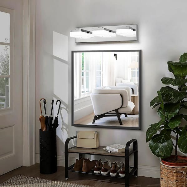 18 in. Modern 3 LED Chrome Vanity Light with Sconce for Bathroom and Mirror, Sleek Minimalist Design