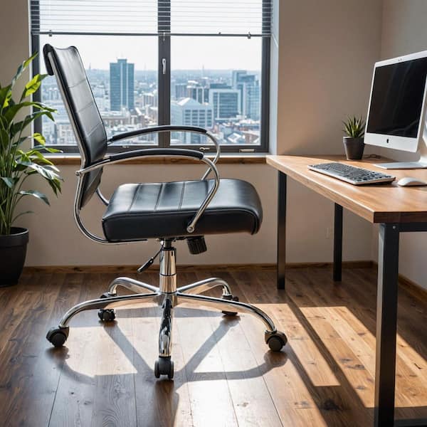 Benmar Leather Cushioned Office Chair Ergonomic Comfortable Adjustable Executive Chair for Home & Office in Black