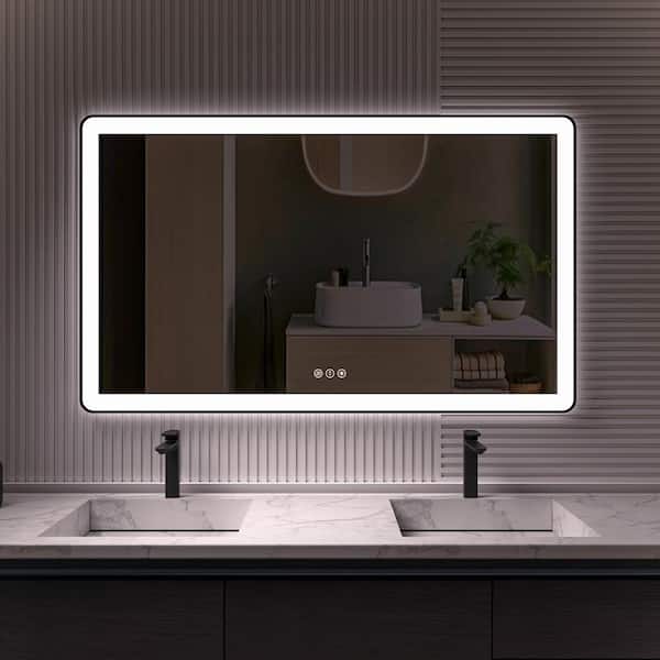 TOOLKISS 55 in. W x 36 in. H Rectangular Framed LED Anti-Fog Wall Bathroom Vanity Mirror Back and Front Light in Tempered Glass