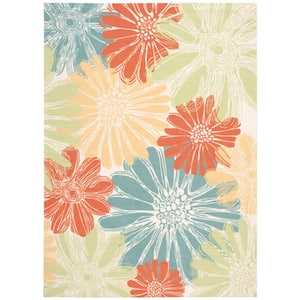 Home and Garden Daisies Ivory 10 ft. x 13 ft. Floral Contemporary Indoor/Outdoor Patio Area Rug