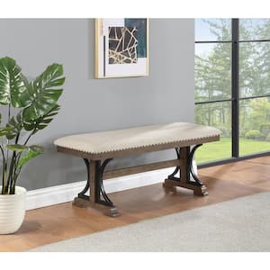 Manin Brown Oak Linen Fabric Dining Bench Backless 17 in . . . . . .