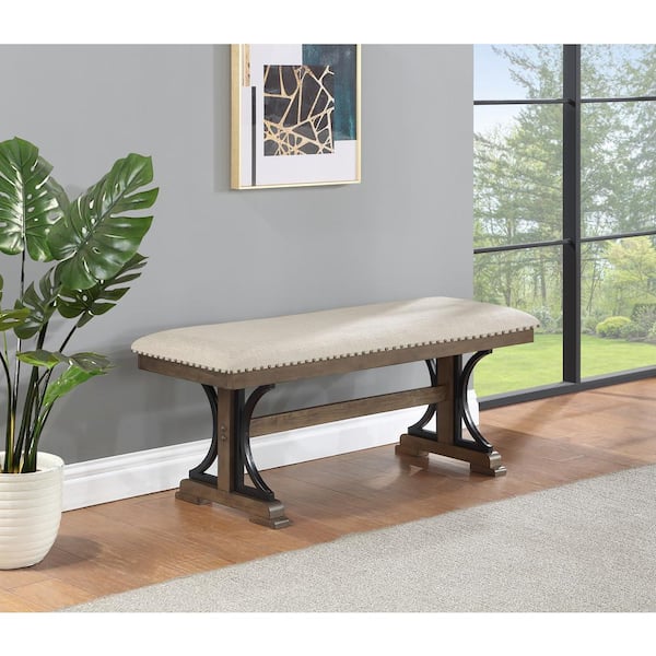 Best Quality Furniture Manin Brown Oak Linen Fabric Dining Bench Backless 17 in . . . . . .